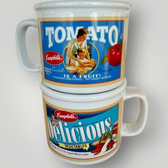 Campbell's Vintage Soup Mugs 2005 Set of 2 Collectible Houston Harvest 16 oz - Picture 4 of 10